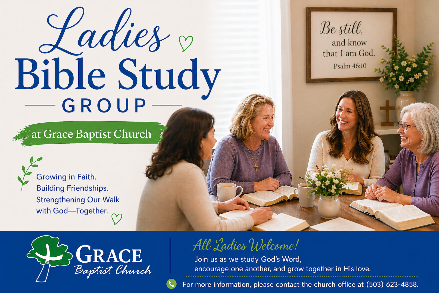 Women gathered for Bible study at Grace Baptist Church in Dallas Oregon building friendships and growing in faith